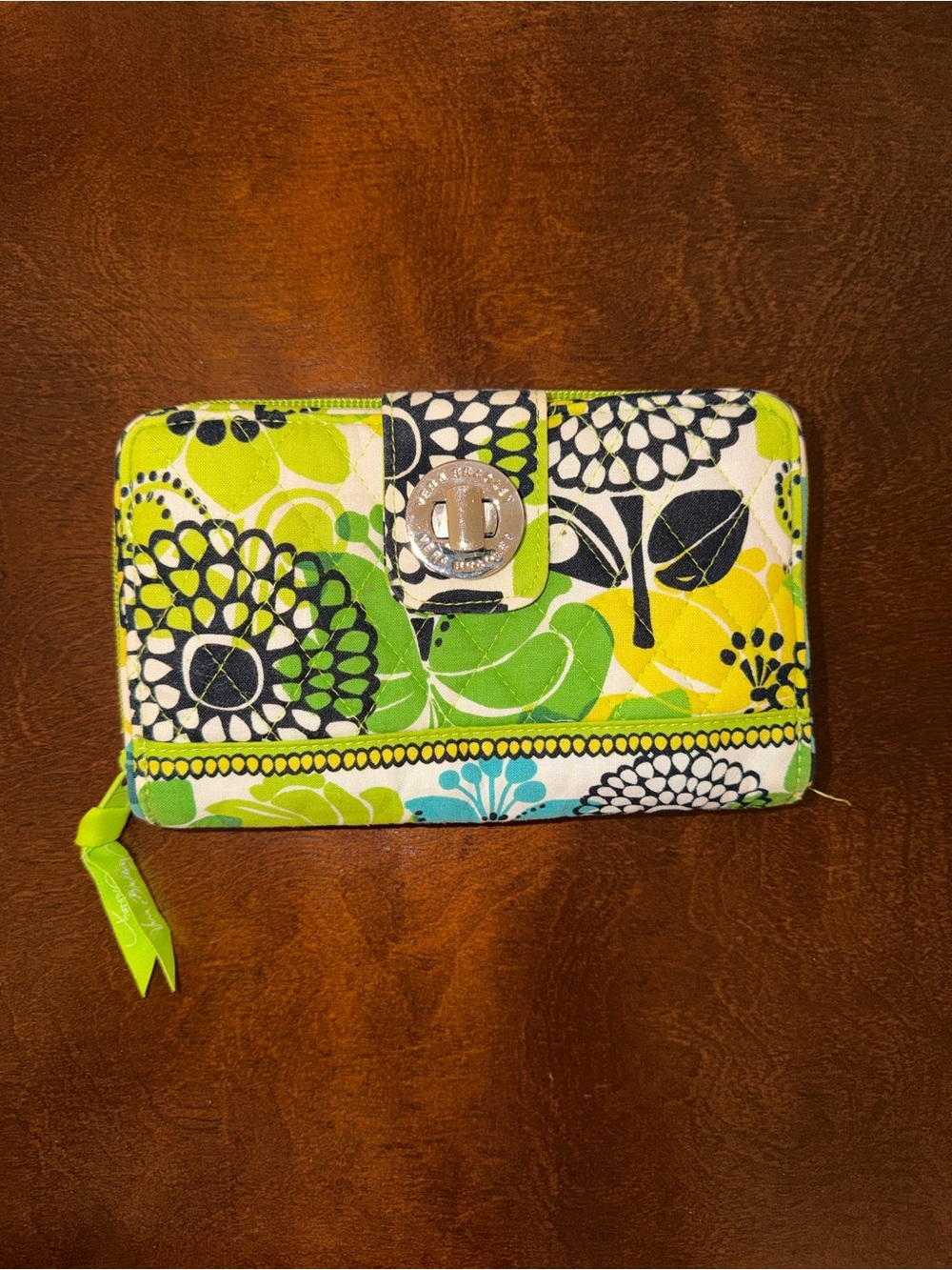 Vera Bradley Lime Green Yellow Floral Zip Wallet
